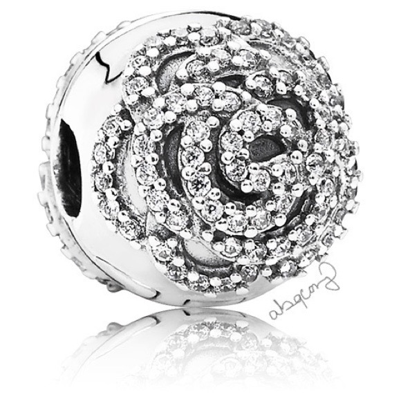 EUC Pandora 791529CZ Sterling Silver Shimmering Rose Clip w/ Clear Zirconia - Picture 1 of 11